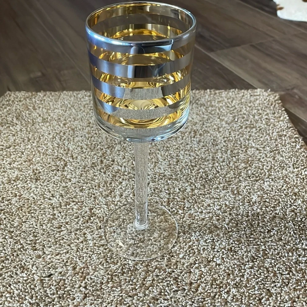 VTG striped Wine Glass/candle votives 8”